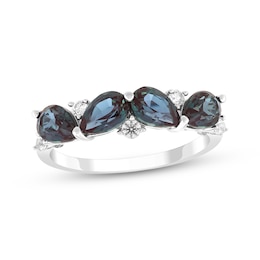 Pear-Shaped Lab-Created Alexandrite & White Lab-Created Sapphire Ring Sterling Silver