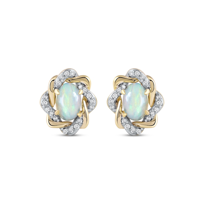 Main Image 2 of Oval-Cut Opal & Round-Cut Diamond Twist Earrings 1/10 ct tw 10K Yellow Gold