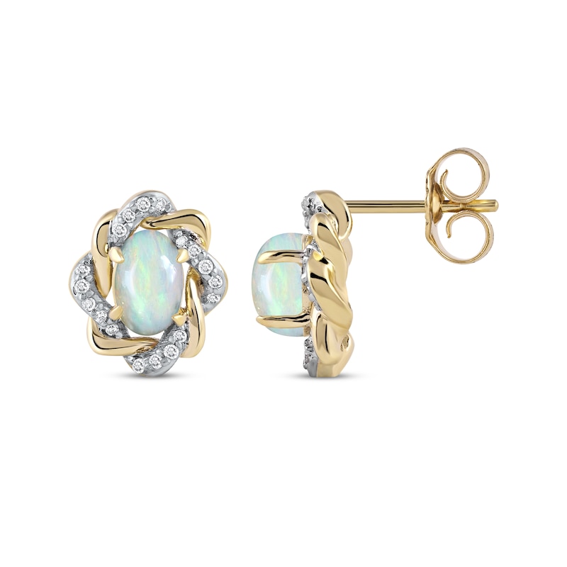 Main Image 3 of Oval-Cut Opal & Round-Cut Diamond Twist Earrings 1/10 ct tw 10K Yellow Gold