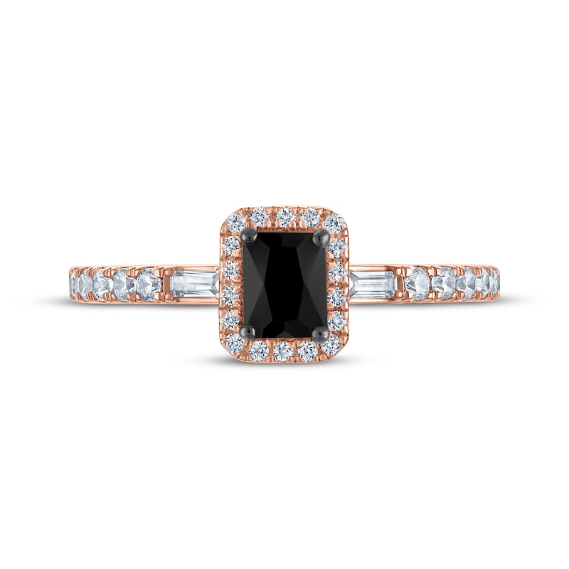 Main Image 3 of Emerald-Cut Black Diamond Halo Engagement Ring 5/8 ct tw 14K Rose Gold