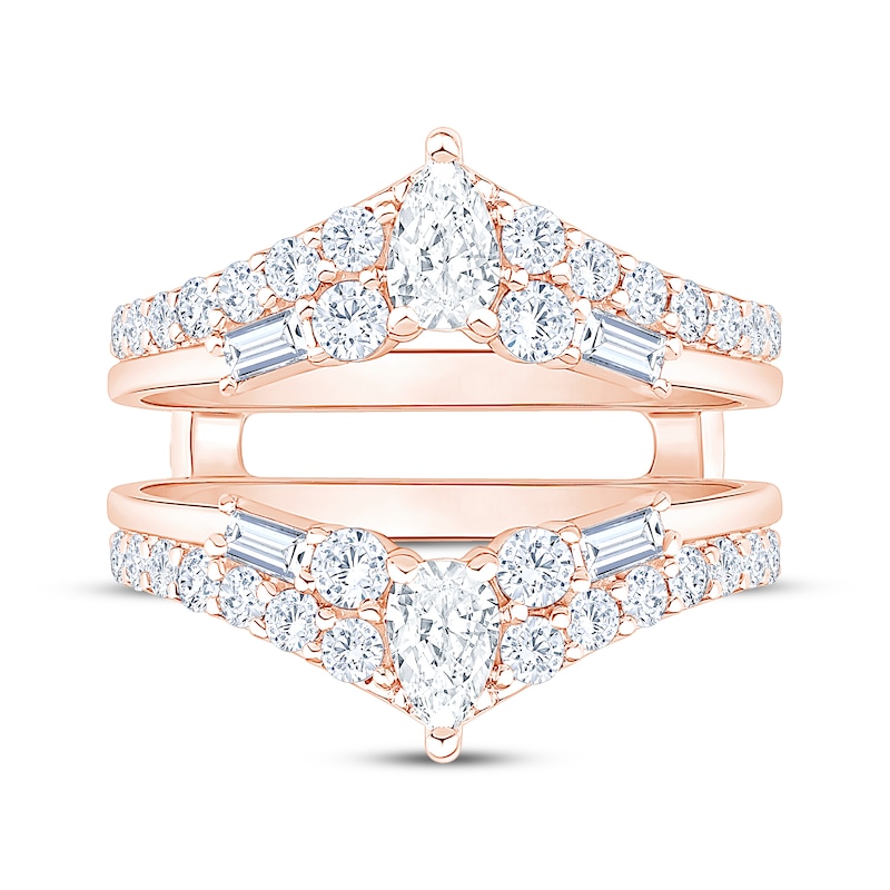 Main Image 3 of Lab-Grown Diamonds by KAY Pear, Emerald & Round-Cut Enhancer Ring 1-1/2 ct tw 14K Rose Gold