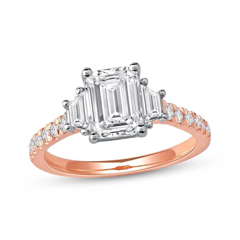 Main Image 1 of Memories Moments Magic Emerald-Cut & Trapezoid-Cut Lab-Grown Diamond Engagement Ring 2-5/8 ct tw 14K Rose Gold