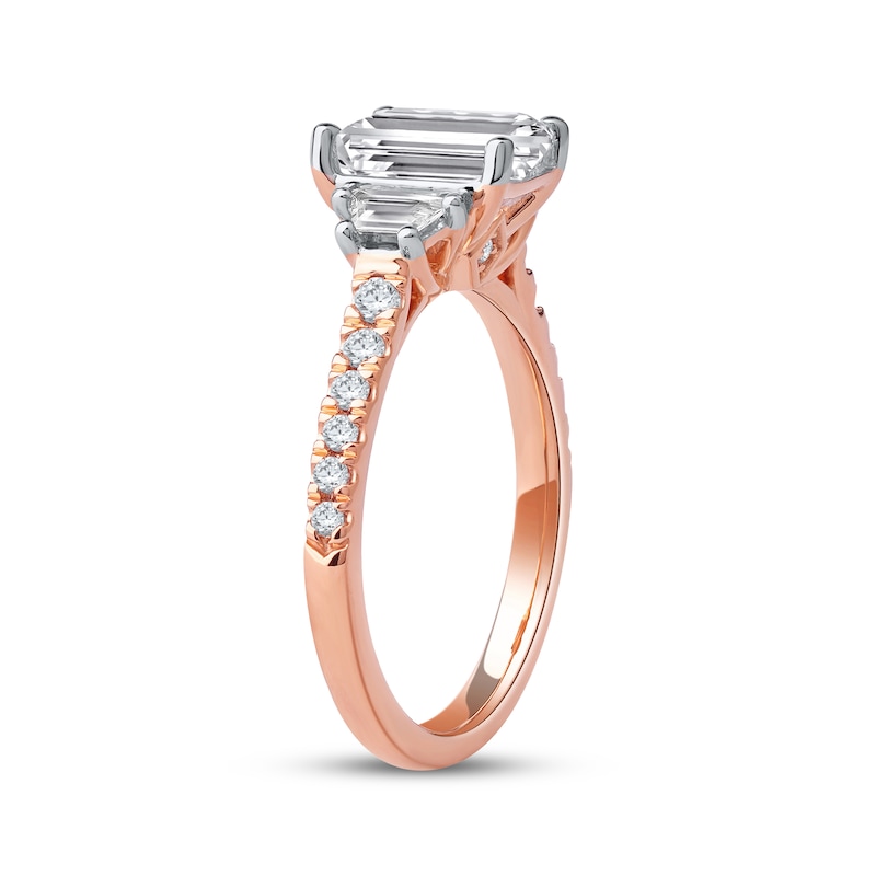 Main Image 2 of Memories Moments Magic Emerald-Cut & Trapezoid-Cut Lab-Grown Diamond Engagement Ring 2-5/8 ct tw 14K Rose Gold