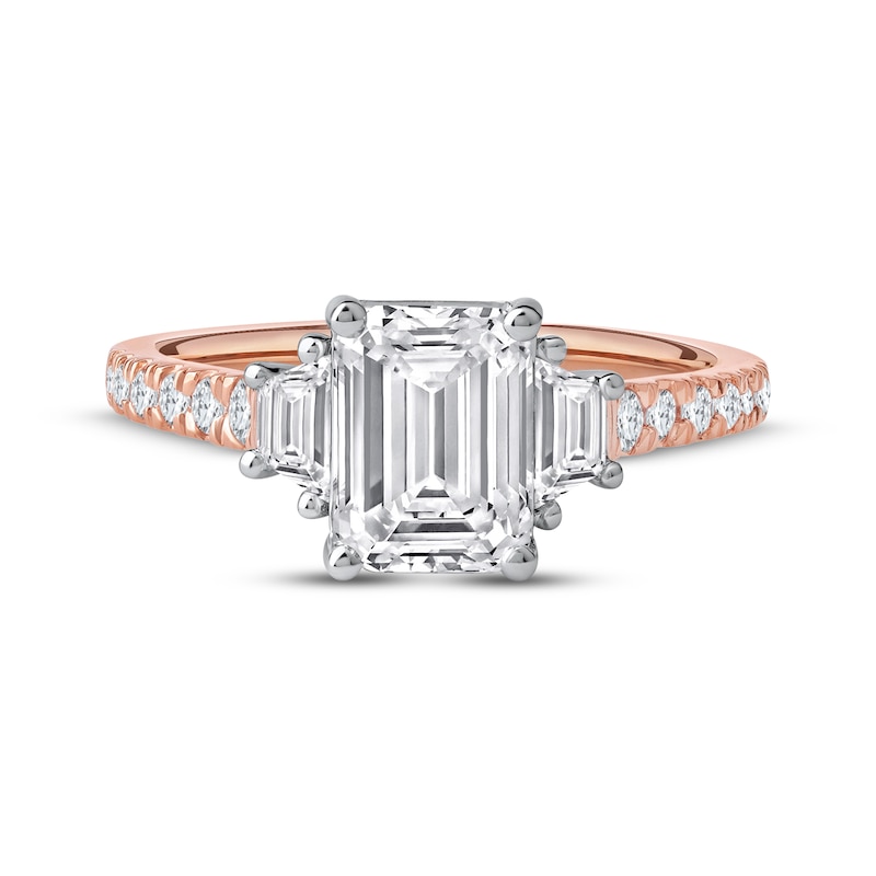 Main Image 3 of Memories Moments Magic Emerald-Cut & Trapezoid-Cut Lab-Grown Diamond Engagement Ring 2-5/8 ct tw 14K Rose Gold