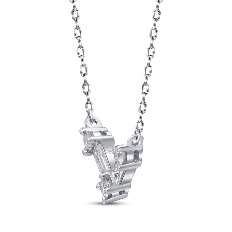 Main Image 2 of Baguette & Round-Cut Diamond Chevron Necklace 1/6 ct tw Sterling Silver 18&quot;