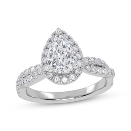 Now + Forever Pear-Shaped Lab-Grown Diamond Halo Engagement Ring 1-1/3 ct tw 14K White Gold