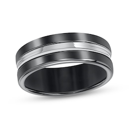 Now + Forever Men's Grooved Wedding Band Black & White Titanium 8mm