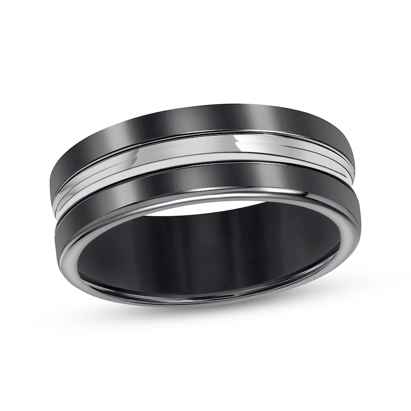 Main Image 1 of Now + Forever Men's Grooved Wedding Band Black & White Titanium 8mm