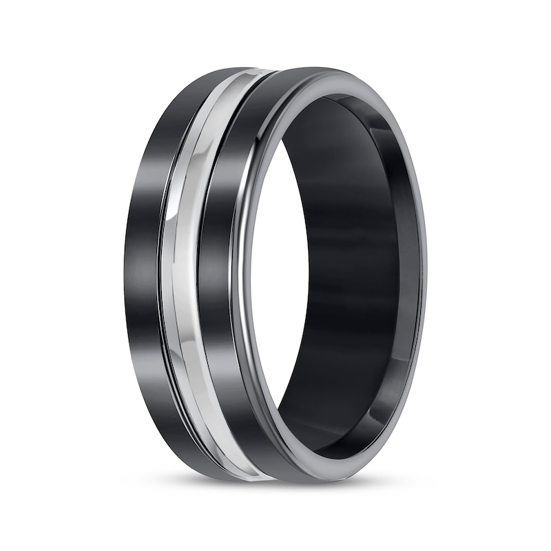 Main Image 2 of Now + Forever Men's Grooved Wedding Band Black & White Titanium 8mm