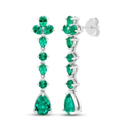 Pear-Shaped & Round-Cut Lab-Created Emerald Drop Earrings Sterling Silver