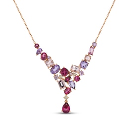 Le Vian Pretty in Pink Amethyst, Pink Tourmaline & Morganite Necklace 1/8 ct tw Diamonds 14K Strawberry Gold 19"