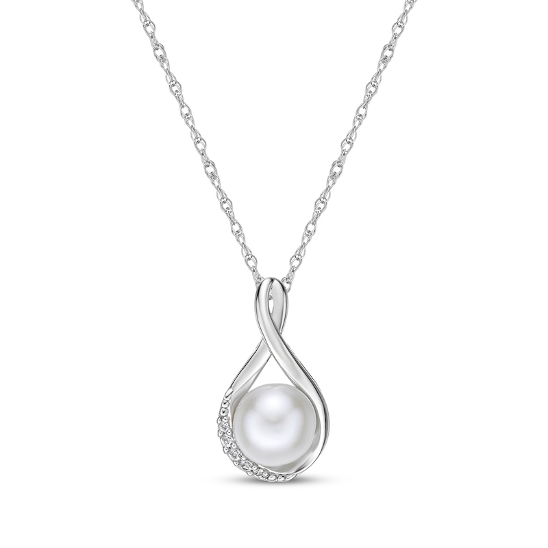 Main Image 1 of Cultured Pearl & White Lab-Created Sapphire Swirl Necklace Sterling Silver 18&quot;