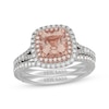 Thumbnail Image 1 of Neil Lane Cushion-Cut Morganite & Diamond Halo Bridal Set 5/8 ct tw 14K Two-Tone Gold