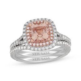 Neil Lane Cushion-Cut Morganite & Diamond Halo Bridal Set 5/8 ct tw 14K Two-Tone Gold