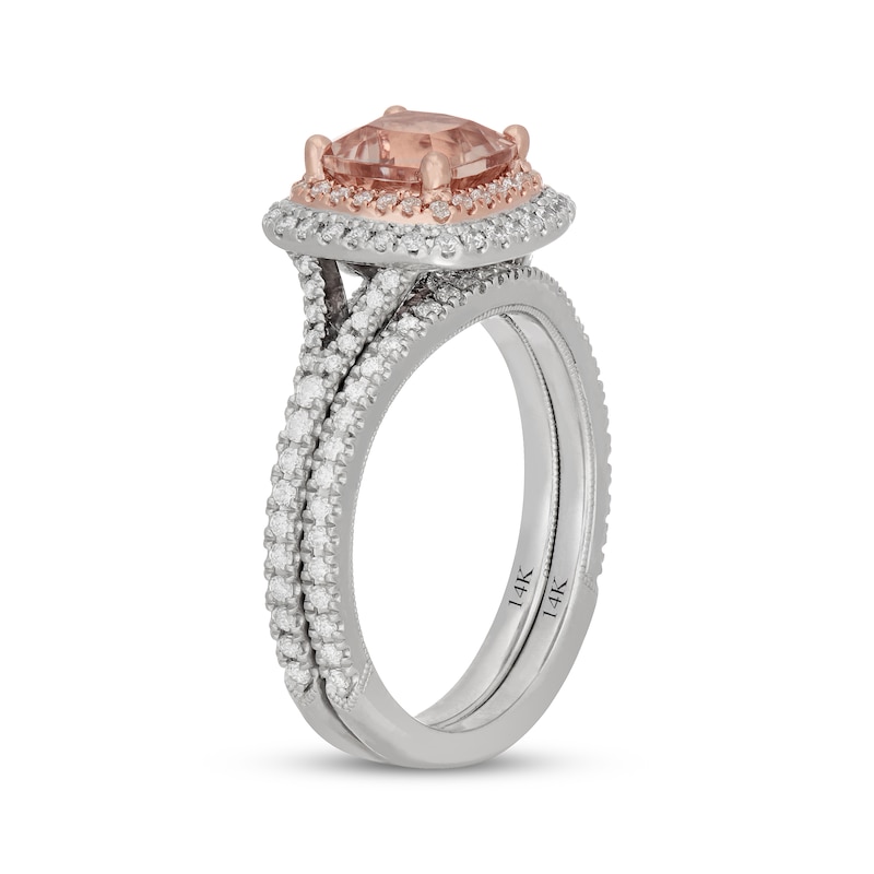 Main Image 2 of Neil Lane Cushion-Cut Morganite & Diamond Halo Bridal Set 5/8 ct tw 14K Two-Tone Gold