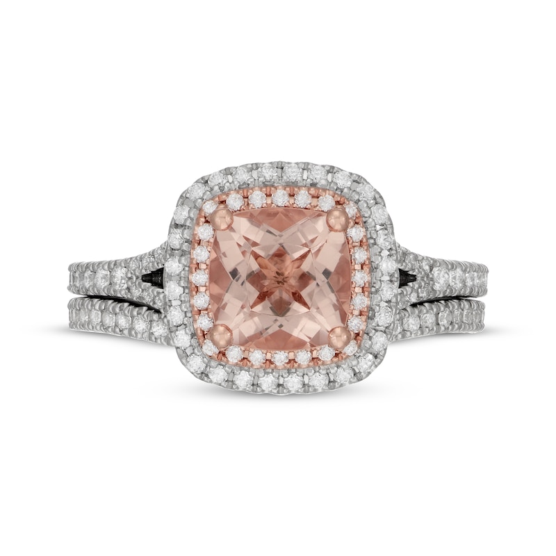 Main Image 3 of Neil Lane Cushion-Cut Morganite & Diamond Halo Bridal Set 5/8 ct tw 14K Two-Tone Gold