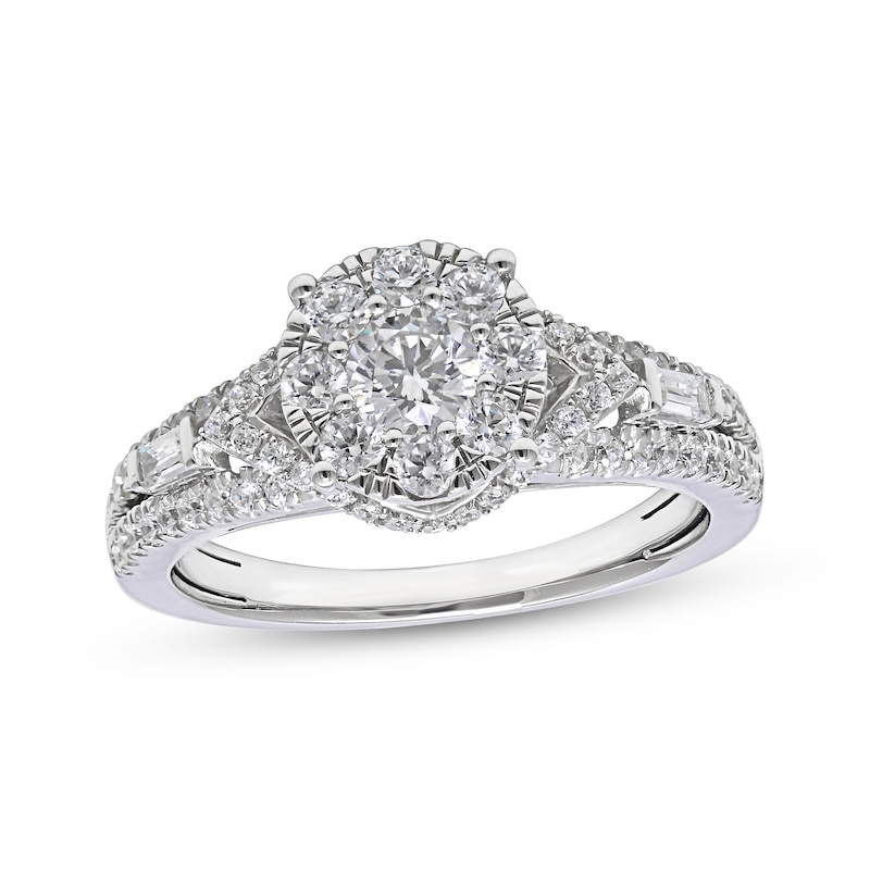 Main Image 1 of Round-Cut Diamond Halo Engagement Ring 1 ct tw 14K White Gold