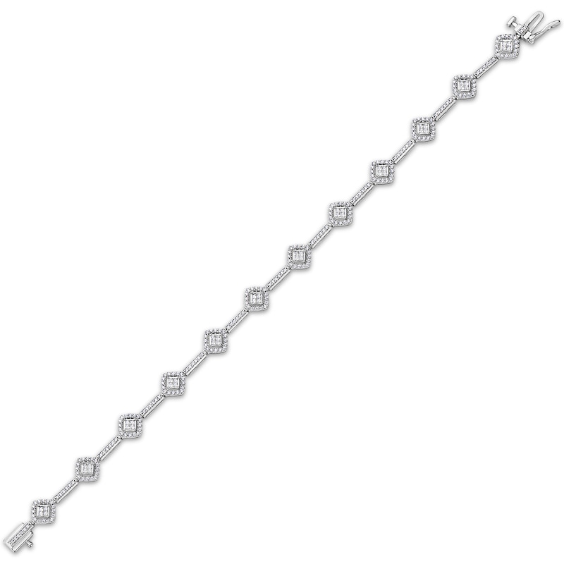 Main Image 2 of Princess & Round-Cut Diamond Cushion-Link Bracelet 1-1/2 ct tw 10K White Gold 7.25&quot;