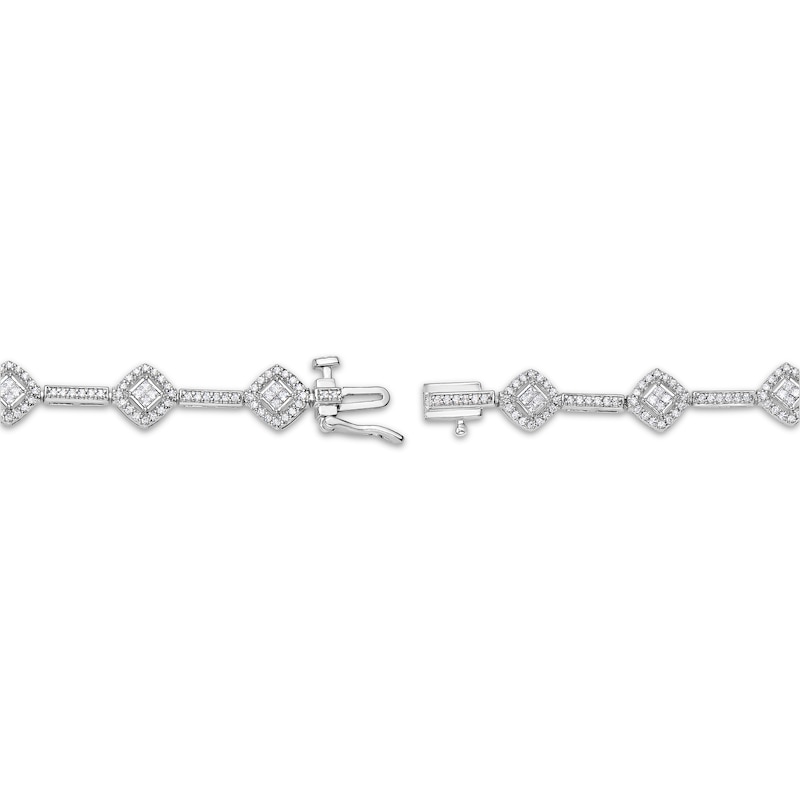 Main Image 3 of Princess & Round-Cut Diamond Cushion-Link Bracelet 1-1/2 ct tw 10K White Gold 7.25&quot;