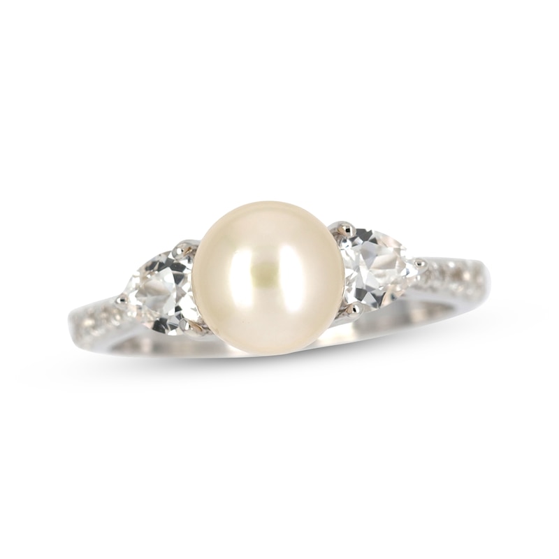 Main Image 1 of Cultured Pearl & White Lab-Created Sapphire Ring Sterling Silver