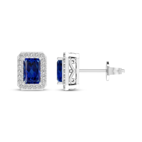 Octagon-Cut Blue Lab-Created Sapphire & White Lab-Created Sapphire Earrings Sterling Silver
