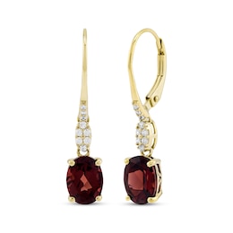 Oval-Cut Garnet & Diamond Drop Earrings 1/8 ct tw 10K Yellow Gold
