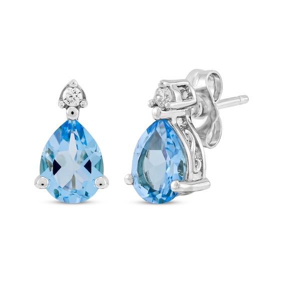 Pear-Shaped Swiss Blue Topaz & Diamond Earrings 1/20 ct tw 10K White ...