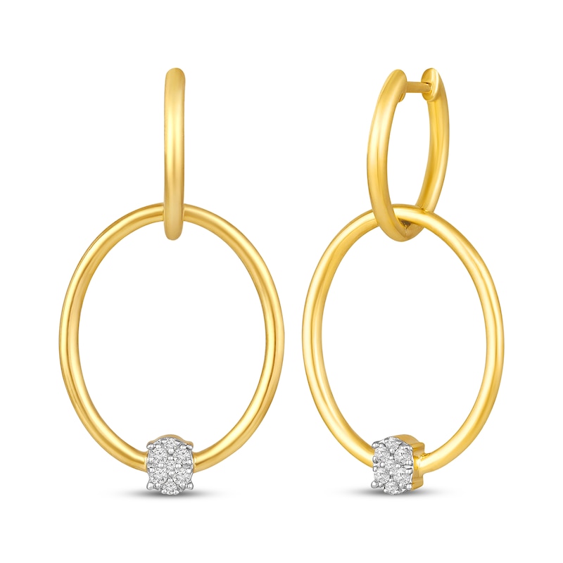 Main Image 1 of Multi-Diamond Convertible Oval & Round Hoop Drop Earrings 1/10 ct tw 10K Yellow Gold