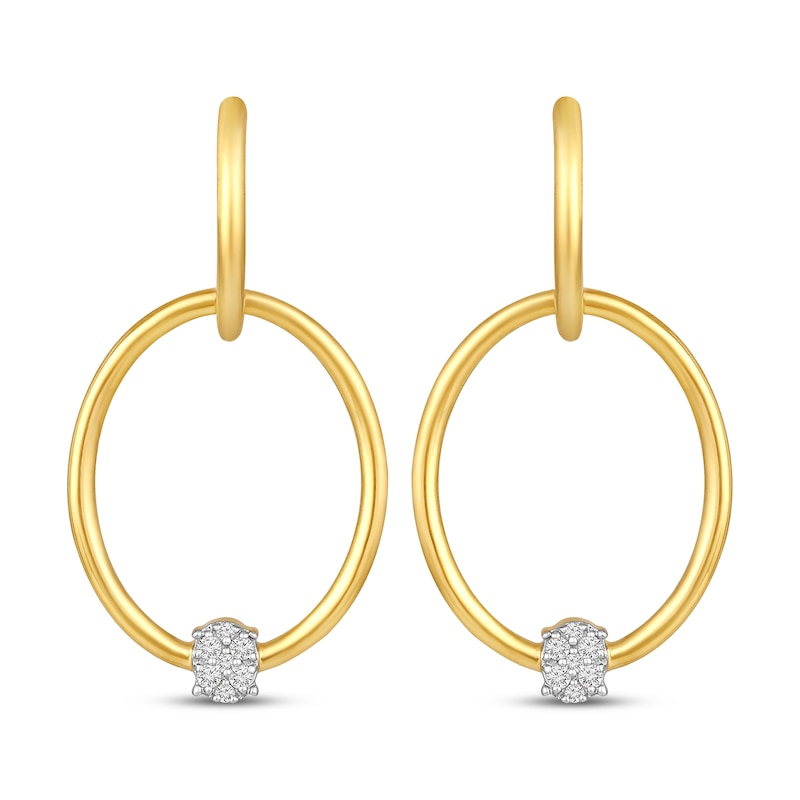 Main Image 2 of Multi-Diamond Convertible Oval & Round Hoop Drop Earrings 1/10 ct tw 10K Yellow Gold