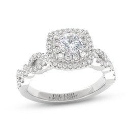 THE LEO First Light Diamond Round-Cut Double Halo Engagement Ring 3/4 ct tw 14K White Gold