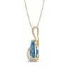 Thumbnail Image 1 of Pear-Shaped Swiss Blue Topaz & Diamond Swirl Crossover Necklace 1/8 ct tw 10K Yellow Gold 18"