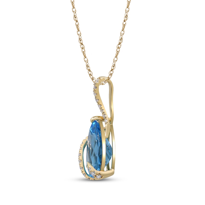 Pear-Shaped Swiss Blue Topaz & Diamond Swirl Crossover Necklace 1/8 ct tw 10K Yellow Gold 18"