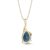 Thumbnail Image 2 of Pear-Shaped Swiss Blue Topaz & Diamond Swirl Crossover Necklace 1/8 ct tw 10K Yellow Gold 18"