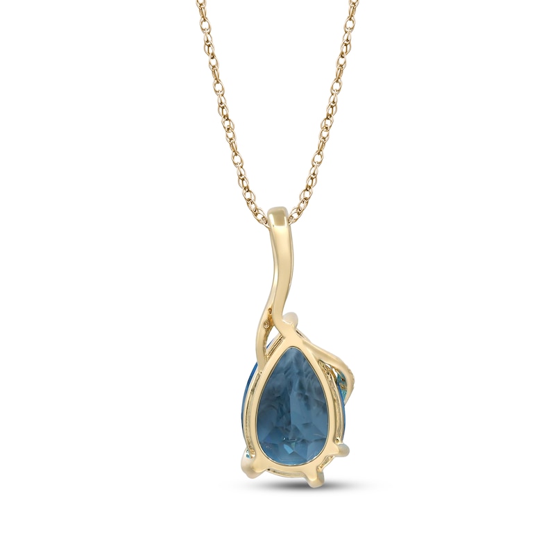 Pear-Shaped Swiss Blue Topaz & Diamond Swirl Crossover Necklace 1/8 ct tw 10K Yellow Gold 18"