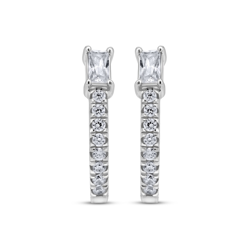 Main Image 2 of Baguette & Round-Cut Diamond Hoop Earrings 3/8 ct tw 10K White Gold