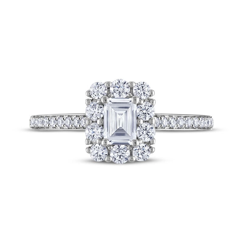 THE LEO Diamond Emerald-Cut Halo Engagement Ring 1 ct tw 14K White Gold