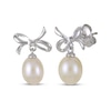 Thumbnail Image 0 of Cultured Pearl & White Lab-Created Sapphire Bow Dangle Earrings Sterling Silver