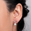 Thumbnail Image 3 of Cultured Pearl & White Lab-Created Sapphire Bow Dangle Earrings Sterling Silver