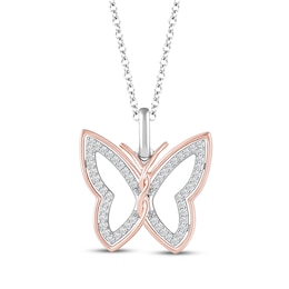 Hallmark Diamonds Butterfly Necklace 1/8 ct tw Sterling Silver & 10K Rose Gold 18&quot;