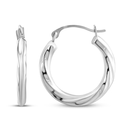 Hollow Twist Hoop Earrings 18mm 14K White Gold