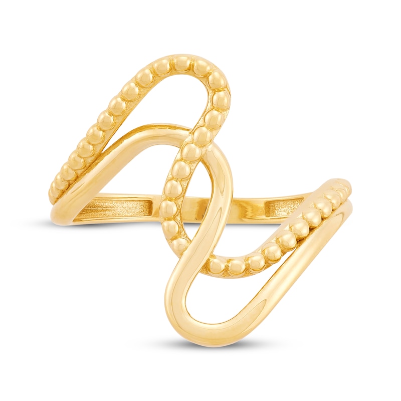 Beaded Wave Ring 10K Yellow Gold