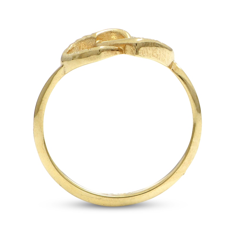 Diamond-Cut Open Double Hearts Ring 10K Yellow Gold