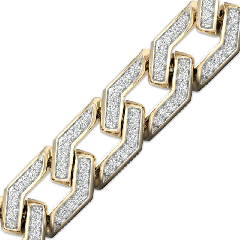 Main Image 2 of Men's Diamond Angled Curb Chain Bracelet 2 ct tw 10K Yellow Gold 8.5&quot;