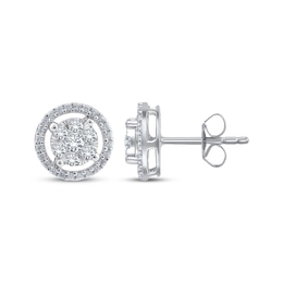 Multi-Diamond Halo Stud Earrings 1/2 ct tw 10K White Gold