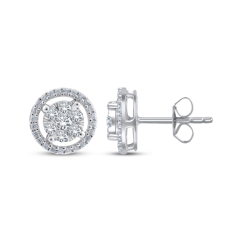 Main Image 1 of Multi-Diamond Halo Stud Earrings 1/2 ct tw 10K White Gold