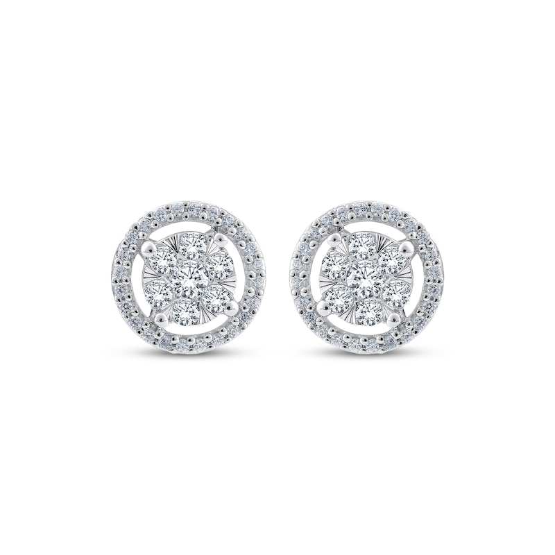 Main Image 2 of Multi-Diamond Halo Stud Earrings 1/2 ct tw 10K White Gold