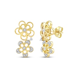 Diamond Openwork Tilted Flower Earrings 1/8 ct tw 10K Yellow Gold