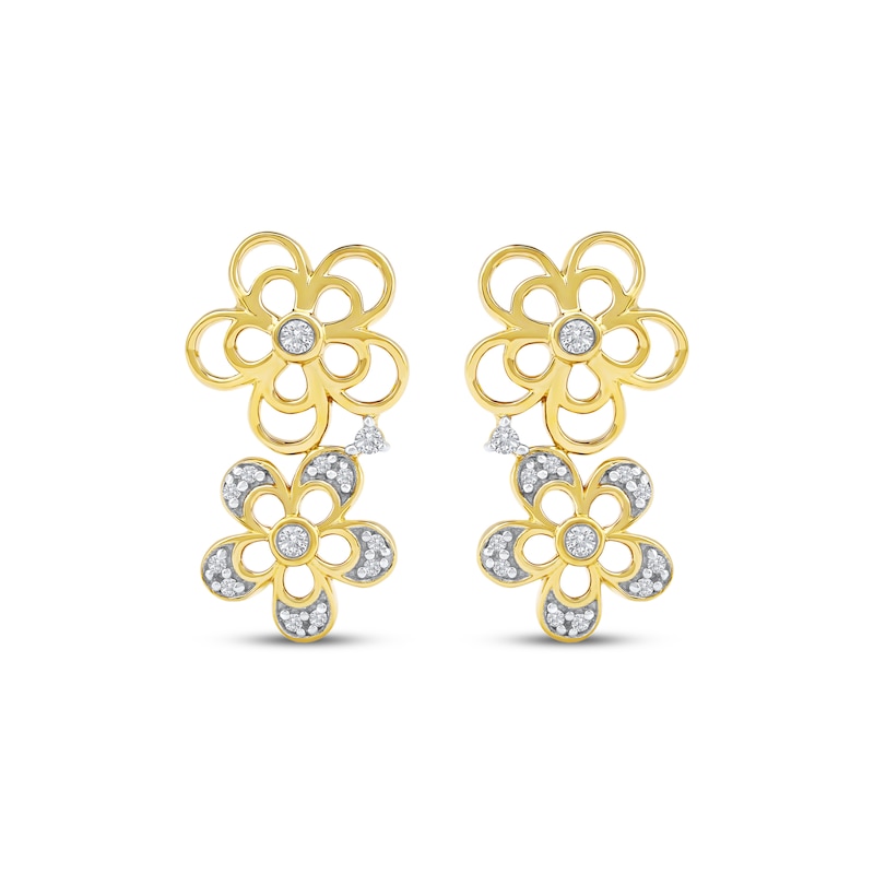 Main Image 2 of Diamond Openwork Tilted Flower Earrings 1/8 ct tw 10K Yellow Gold