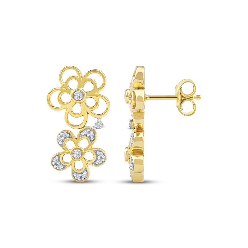 Main Image 3 of Diamond Openwork Tilted Flower Earrings 1/8 ct tw 10K Yellow Gold