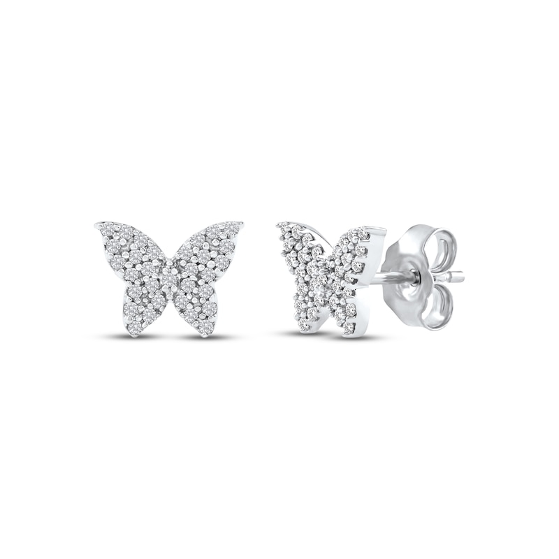 Main Image 1 of Diamond Butterfly Stud Earrings 1/6 ct tw 10K White Gold